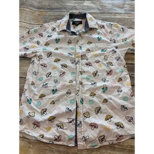 Eighty Eight Mens Small Mushroom Button Short Sleeve Cotton Novelty Whimsical